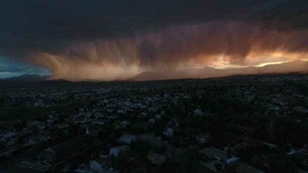 Drone Disparo Nubes Tormenta Supercélulas Con Puesta Sol Fondo — Vídeos de Stock