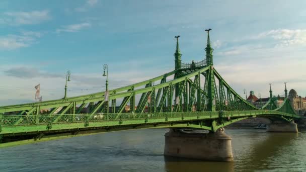 Liberty Bridge Szabadsag Skryl Budapešť Větrném Pozdním Odpoledni Dešťových Časových — Stock video