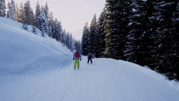 落日期间在富勒德的下坡滑雪探险 96Fps — 图库视频影像