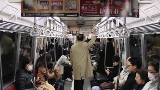 Japanese People Sitting Standing Train — Stock Video