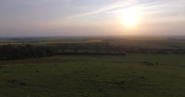 Lincolnshire Countryside Vid Solnedgången Drönarflyg Över Lincolnshire Countryside Med Utsikt — Stockvideo