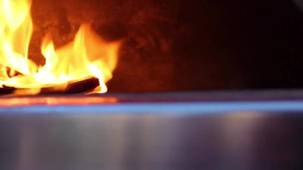 Wooden Fire Burning Close — стоковое видео