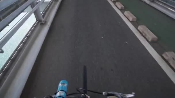 Cruzando Puente Que Conecta Innoshima Mukaishima Bikelane Shimanami Kaido Pov — Vídeo de stock