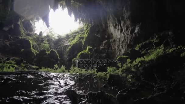 Σταγόνες Πέφτουν Λακκούβα Μέσα Στη Σπηλιά — Αρχείο Βίντεο