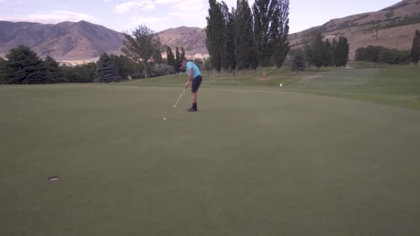 Golfer Putts Ball Hole — ストック動画