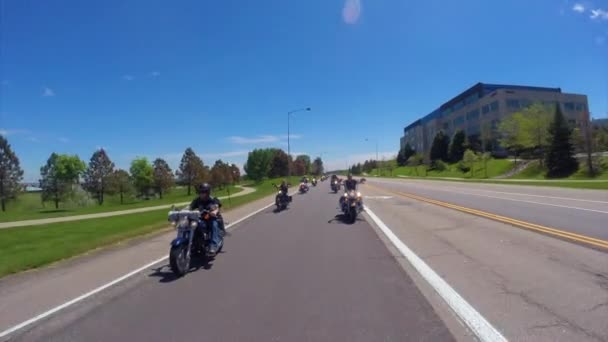 Motorcycles Follow Camera Road — Stock Video