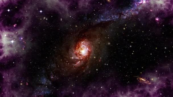 Viaje Través Tormenta Espacial Púrpura Ngc 1672 Galaxy — Vídeos de Stock