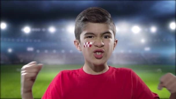 Niño Feliz Celebrando Objetivo Croacia — Vídeo de stock