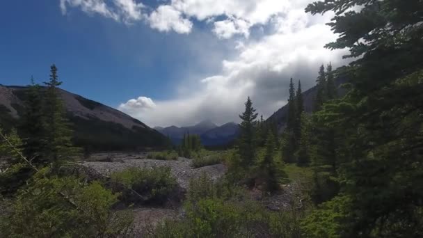 Σύννεφα Παρασύρεται Πάνω Από Επιβλητικά Βραχώδη Βουνά Κοντά Calgary Alberta — Αρχείο Βίντεο