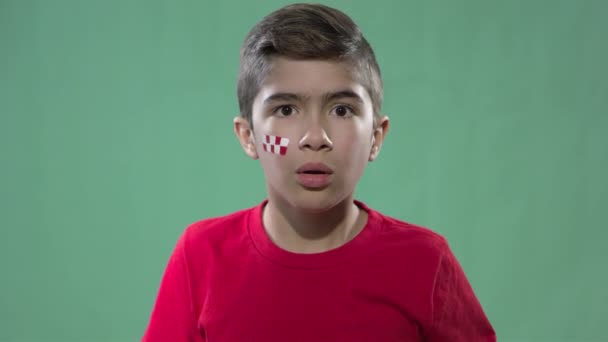 Kid Celebrando Meta Croacia Copa Del Mundo — Vídeo de stock