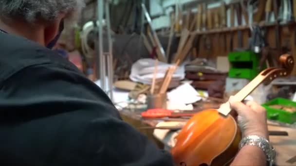 Mains Artisan Italien Sculpteur Sur Bois Luthier Travail — Video