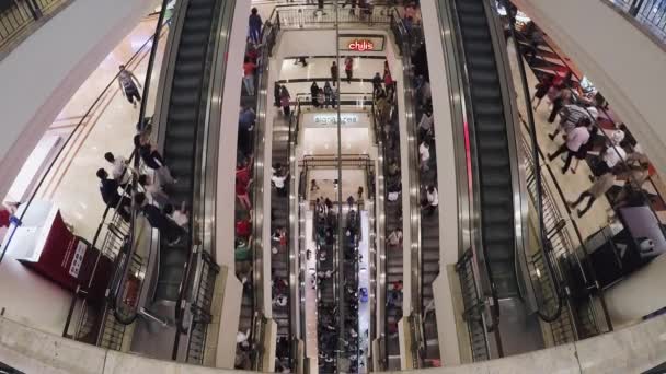 Várias Escadas Rolantes Vários Andares Shopping Mega — Vídeo de Stock