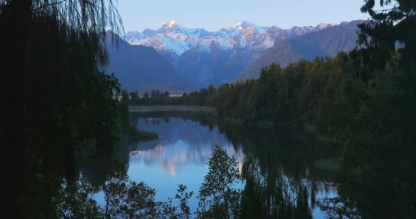 Lago Matherson Monte Cook Tasman Nascer Sol Nova Zelândia — Vídeo de Stock