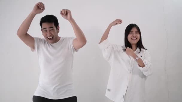 Happy Asian Couple Dancing Together Home — Stock Video