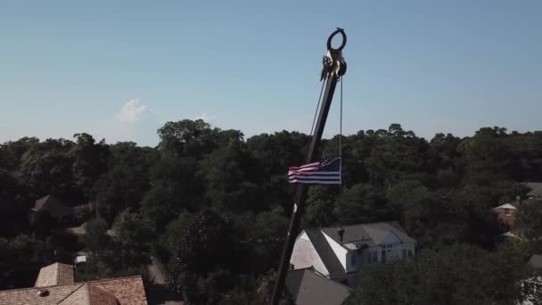 Juli Amerikaanse Vlag Een Kraan Aan Kust Van North Carolina — Stockvideo