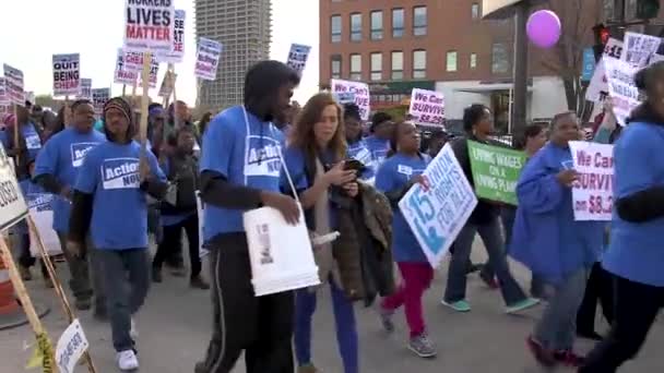 Protestocular Chicago Illinois Abd Saati Dolar Asgari Ücretle Savaşmak Için — Stok video