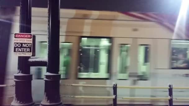 Light Rail Train Pulling Station — Stock Video