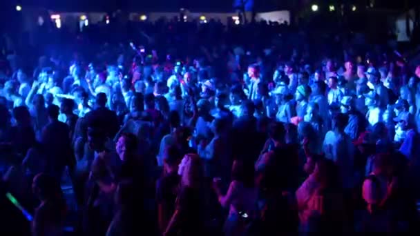 電子ダンスミュージックフェスティバル参加者が夜踊る — ストック動画