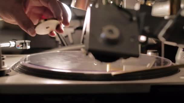 Slow Motion Man Producing Vinyl Records Machine — Stock Video