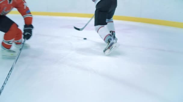 Lední hokej hráč klepne na hráče a předává na spoluhráče