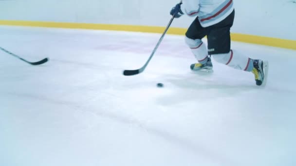 Jugador Hockey Sobre Hielo Engaña Jugador Pasa Compañero Equipo — Vídeo de stock