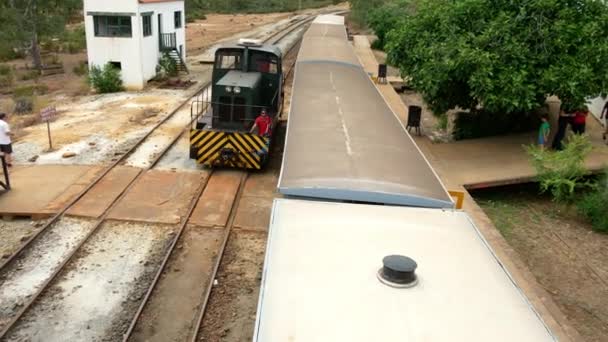 Moving Locomotive Return Trip Rio Tinto Mining Railway Ride Huelva — Stock Video