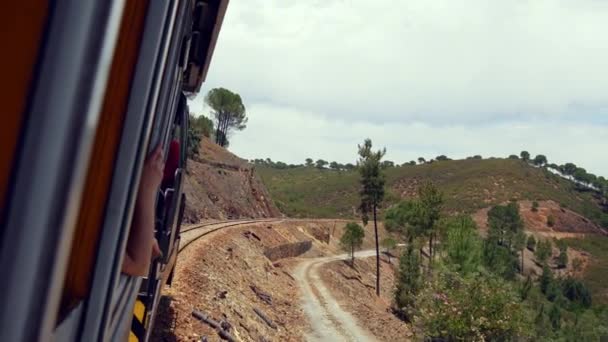 Riding Train Rio Tinto Mining Railway Ride Huelva Andalusia Spain — Stock Video