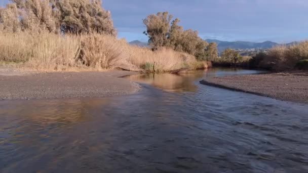 Cruising River Amazing Mountain Views Blue Sky Southern Europe — Stock Video