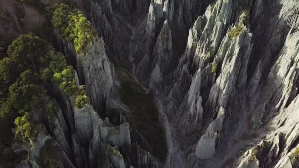 Luftaufnahme Der Putangirua Pinnacles Neuseelands Beliebter Wander Und Filmstandort — Stockvideo