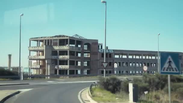 Deserted Skeleton Building View Moving Vehicle — Stock Video