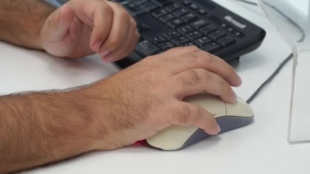 Computer Engineer Typing Keyboard Closeup His Hands While Doing — Stock Video