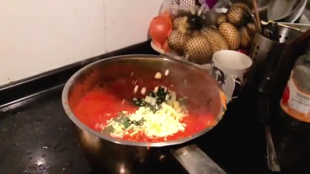Kaas Toevoegen Lasagne Maken Slow Motion — Stockvideo