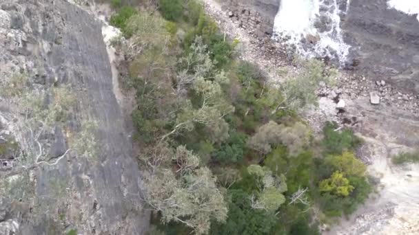 Top Drone Pan Sobre Cliff Face Roaring Ocean — Vídeo de Stock