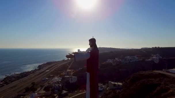 Stor Jesus Statue Rosarito Baja Californien Mexico Drone Optagelser – Stock-video