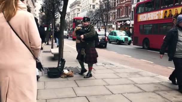 Person Playing Bagpipe Streets — Stock Video