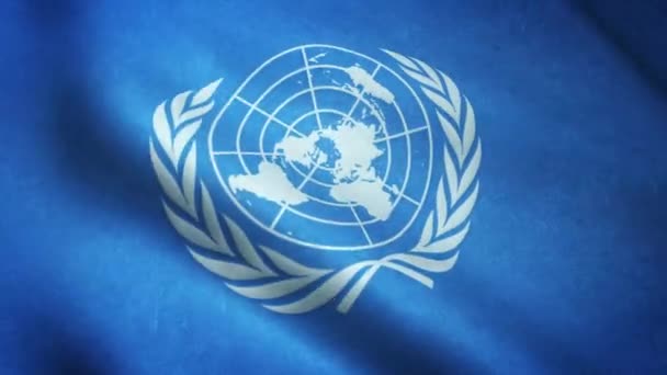 Bandeira Realista Das Nações Unidas Acenando Com Textura Tecido Altamente — Vídeo de Stock