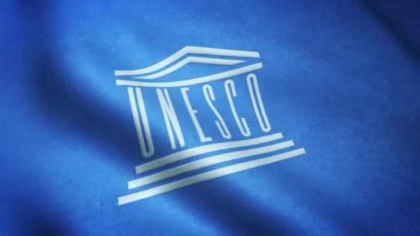 Realistická Vlajka Unesco Vysoce Detailní Texturou Tkaniny — Stock video