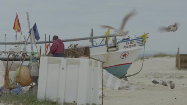 Fischerboot Portugiesischen Strand — Stockvideo