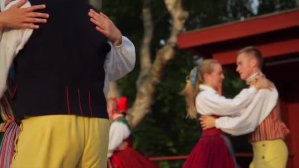 スウェーデンの民俗舞踊家 スカンセンの美しい伝統的な真夏のダンスフェスティバル スウェーデン旅行 — ストック動画