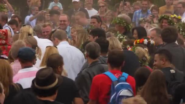 Traditionell Svensk Midsommarstångsdans Vacker Traditionell Midsommarfestival Skansen Resor Sverige — Stockvideo