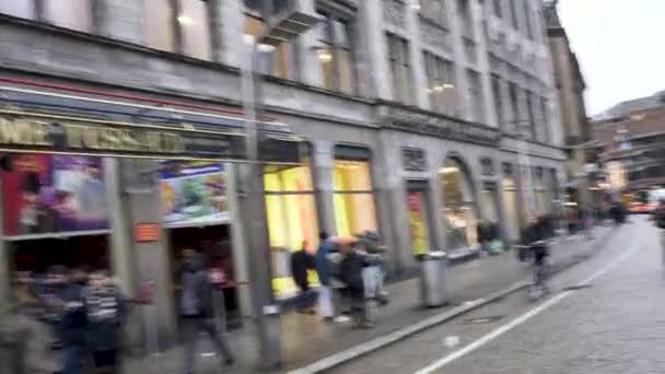 Ponto Vista Bicicleta Praça Barragem Lugar Amsterdã — Vídeo de Stock