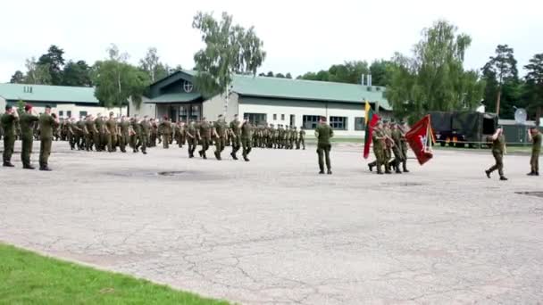 Litauiska Frivilliga Marscherar Med Flaggor — Stockvideo