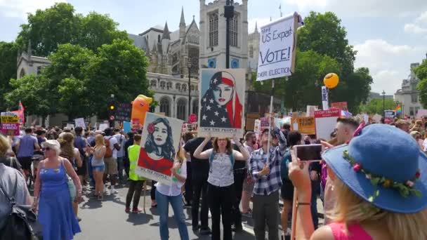Protesto Trump Londres Nos Jardins Praça Parlamento — Vídeo de Stock