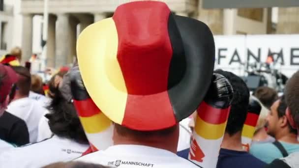 Man German Flagged Hat Fan Crowd Waiting Till Soccer Match — Stock Video