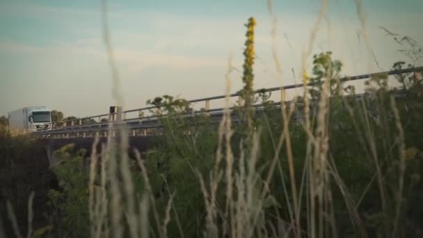 Camión Que Pasa Por Una Autopista Durante Atardecer Amanecer — Vídeos de Stock