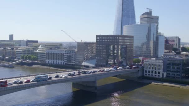 Busy City Bridge Camera Pans Sky — Stock Video