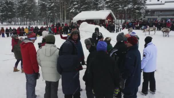 Rendieren Racen Sneeuw Crowds Delighted Tourists Flock Unique Sami Traditie — Stockvideo