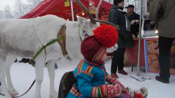 Sami Ailesi Ren Geyikleri Geleneksel Olarak Jokkkmokk Market Görünürler Kuzey — Stok video