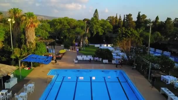 Vista Aérea Volando Panorámica Sobre Piscina Israel Destino Viaje — Vídeo de stock