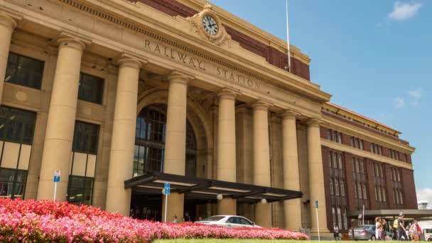 Tijd Verstrijken Van Voorkant Van Wellington City Station Nieuw Zeeland — Stockvideo